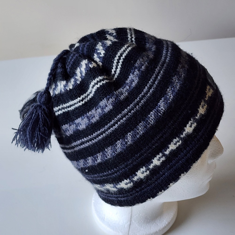MoonShadow 100% Wool Beanie Hat Mens Womens Blue Nordic Fisherman Tassel Canada